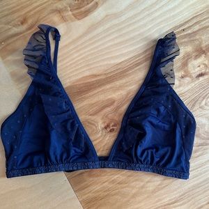 BootayBag Navy Blue Ruffle Polka Dot Bralette
